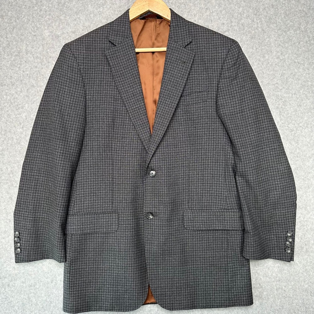 Joseph A Bank Sportcoat Mens 39R Gray Mixweave Check Blazer‎ Wool Bemberg Lined